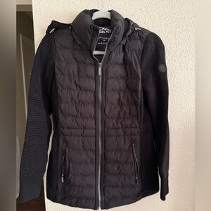 Michael Kors Black Puffer Jacket with Knit Sleeves